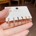 Set van 3 paar gouden oorringen met zirkonia en zwarte lakafwerking - Zirkonia Emaille Stijl (Nr. 35) / 3 paar set / Goud