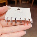 Set van drie paar mini-ringoorbellen met zirkonia, zwarte afwerking en zilveren textuur - Zirkonia Emaille Stijl (Nr. 36) / 3 paar set / Zilver