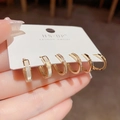 Gouden oorringen set met gepolijste afwerking, parelmoer inleg en fonkelende zirkoon - Schelp Zirkonia Stijl (Nr. 37) / 3 paar set / Goud