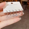 Set van zes zilveren waaiervormige oorringen met zirkonia steentjes en gepolijst - Waaier Vorm Stijl (Nr. 41) / 3 paar set / Zilver