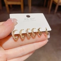 Set van 6 gouden oorringen met parels en kristallen op een merk displaykaart - Geknoopte stijl combinatie (nr. 23) / Set van 6 / Goud
