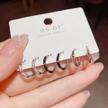 Set van drie paar oorbellen met zirkoon, zwart emaille en gladde metalen ringetjes - Strass ronde combinatie (nr. 27) / 6-delige set (Drie paar) / Zilver
