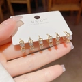 Set van drie paar gouden geometrische oorbellen met ronde, hartvormige en vierkante zirkoon - Strass Combinatie Stijl (Nr. 31) / 3 paar set / Goud