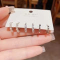 Set van drie paar zilveren oorringen met parels, zirkonia en gladde gepolijste texturen - Kunstparel & Strass Stijl (Nr. 65) / 3 paar set / Zilver