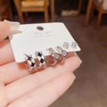 Set van drie paar Koreaanse oorbellen met schaakbordringen en zilveren studs met zirkonia - Schaakbord Zirconia Combinatie (Nr. 69) / Zilver