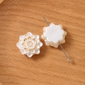 Macro detail of cream camellia beads with gold edges showing the functional DIY drill hole - Large Millefleur Style