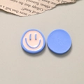 Detail of two-tone pink and blue smiley face resin charms for DIY jewelry making - Tiffany Blue