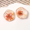 Handmade clear resin charms with red dried flowers gold foil and pearls for DIY jewelry - Red