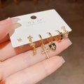 Vergoldetes Ohrring-Set mit Kreuz- und Herzanhängern sowie funkelnden Zirkonia-Steinen - Strass-Kreuz-Herz-Creolen (40#) / Gold