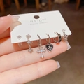 Versilbertes Ohrring-Set mit Kreuzanhängern und Herzdesigns mit Zirkonia-Steinen - Strass Kreuz Herz Ohrenklappe (41#) / 6-Teiliges Set / Silber