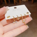 6-teiliges goldenes Ohrring-Set mit Schmetterlingsbogen und Schlüssel-Designs und Kristallen - Strass-Schleife-Schlüssel 6-teiliges Set (38#) / Gold