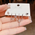 Nahaufnahme von 6-teiligem silbernem Schleifen- und Schlüssel-Ohrring-Set mit Zirkon - Strass-Schleife-Schlüssel 6-teiliges Set (39#) / Silber
