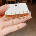 6-teiliges goldenes Ohrring-Set mit Stern- und Muschelanhängern und Zirkoniasteinen - Stern-Muschel-Kette 6-teiliges Set (35#) / Gold