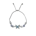Adjustable silver drawstring bracelet featuring blue butterfly charm and beaded accents - Silver