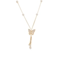 Collier papillon doré élégant avec pendentif en nacre et pompons de perles - Or