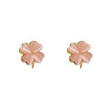 Boucles d'oreilles trèfle à quatre feuilles rotatif en pierre d'oeil de chat rose - Rose