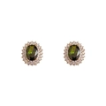 Boucles d'oreilles de luxe avec émeraude de synthèse dorées et serti halo - Clous Ovales Émeraude