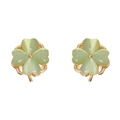 Boucles d'oreilles trèfle à quatre feuilles en pierre œil de chat et métal doré - Vert