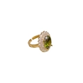 Bague dorée réglable élégante avec grande pierre vert émeraude et pavé de zircons - Bague ovale vert émeraude