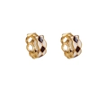 Classic black and white checkered enamel hoop earrings with gold finish and hollow patterns - Gold