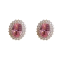 Boucles d'oreilles de luxe avec zircon rose taille émeraude et plaqué or pour femme - Boucles d'oreilles puces ovales roses