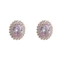 Boucles d'oreilles dorées avec pierres ovales lilas et pavage de zircons fins - Boucles d'oreilles puces ovales blanches