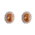 Boucles d'oreilles halo classiques avec zircon ambre ovale et finition métal doré - Boucles d'oreilles puces ovales champagne