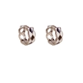 Silver hoop earrings with black and white checkerboard enamel pattern for a retro look - Silver
