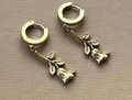 Minimalist gold flower drop earrings with elegant rose petals and round hoop design - No Letter