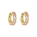 Chic 18k gold plated C-shaped huggie earrings with sparkling pink zircon inlays - Girl Pink