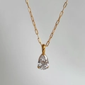 18k gold plated titanium necklace featuring a pear-cut clear zircon pendant in a claw setting - April