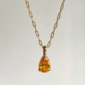 Chic 18k gold plated paperclip chain necklace featuring a pear cut yellow zircon pendant - November
