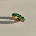 18k gold plated eternity ring with oval green emerald zircon stones in a full pavé setting - US 6 / Green
