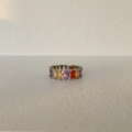 18k gold plated stainless steel ring with rectangular rainbow colored cubic zirconia - Colorful Zircon, Silver