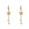 Elegant gold flower earrings with zircon pavé and long pearl tassels on white background - Zircon Flower Pearl Tassel Ear Hook / Gold