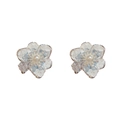 Elegantes pendientes de flor con pétalos de resina blanca y adorno de perla - 7# Pendientes De Flor De Perla De Cristal Plateado