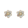 Pendientes de flores con pétalos azul claro, perlas y detalles metálicos dorados - 6# Pendientes De Flor De Perla De Cristal Dorado
