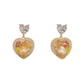 Pendientes de corazón hechos a mano con circón y perlas de agua dulce bañados en oro - 42# Pendientes Colgantes de Corazón con Zirconia y Perla de Agua Dulce