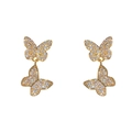 Sparkling double butterfly dangle earrings with cubic zirconia in gold plated finish - Gold