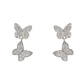 Sparkling silver double butterfly drop earrings with cubic zirconia for women - Silver