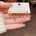Schickes goldenes Ohrring-Set mit Schlangenkette, Herz und Zirkonia für Damen - Schlangenkette Quasten Ohrring Kombination (42#) / Dreiteiliges Set / Gold