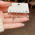 Silbernes Schlangenkette Quasten-Ohrringe-Set mit Zirkonia-Steinen und Herz-Anhängern - Schlangenkette Quasten Ohrring Kombination (43#) / Dreiteiliges Set / Silber
