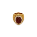 Vintage 18k gold plated ring with a deep red oval stone and white enamel details - US 5 / Gold Red Stone