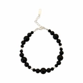 Retro black agate bead bracelet with stainless steel clasp and adjustable chain - Black Agate Silver Bracelet