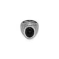 Retro 18k gold plated silver ring with oval black agate stone and hammered texture - Silver With Black Stone
