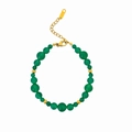 Elegant green agate beaded bracelet with gold accents and an adjustable lobster clasp - Green Agate Gold Bracelet