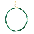 Retro style beaded necklace featuring dark green beads and gold accents with a lobster clasp - Green Agate Gold Necklace