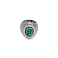 Vintage 18k silver plated ring featuring an oval turquoise stone with hammered texture - Silver Turquoise