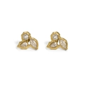 Vintage 18K gold plated titanium steel stud earrings with shimmering zircon floral design - Gold Model 2 (Three-Stone Cluster)