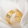 Chic 18k gold plated stainless steel wide cuff bracelet with a hammered lava texture finish - B799 Small Hammered Gold